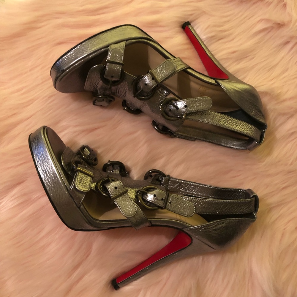 Metallic Silver Christian Louboutin Heeled Sandals Lima 120 - Picture 4 of 8